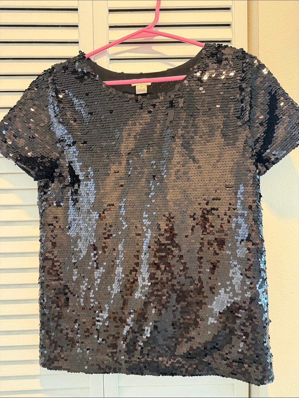 J. Crew Black Sequin Short Sleeve Top XXS